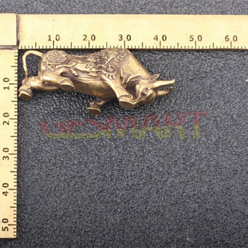 Solid copper Bull trinket, vintage bronze figurine with intricate hand-carved details.