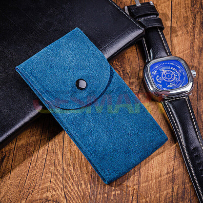 Velvet mechanical watch storage bag, portable travel pouch protecting a single watch securely.