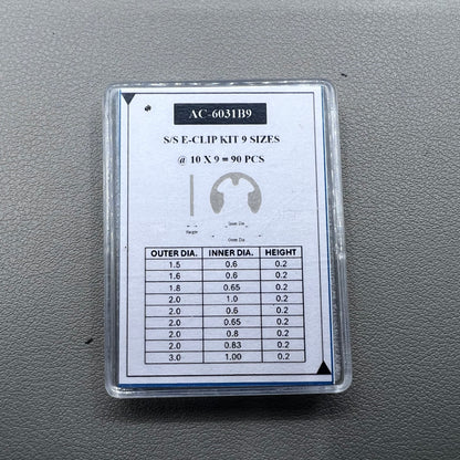 Set of 90 chronograph watch pusher buttons in 10 sizes, stainless steel circlip rings for AC-6031B9 models.