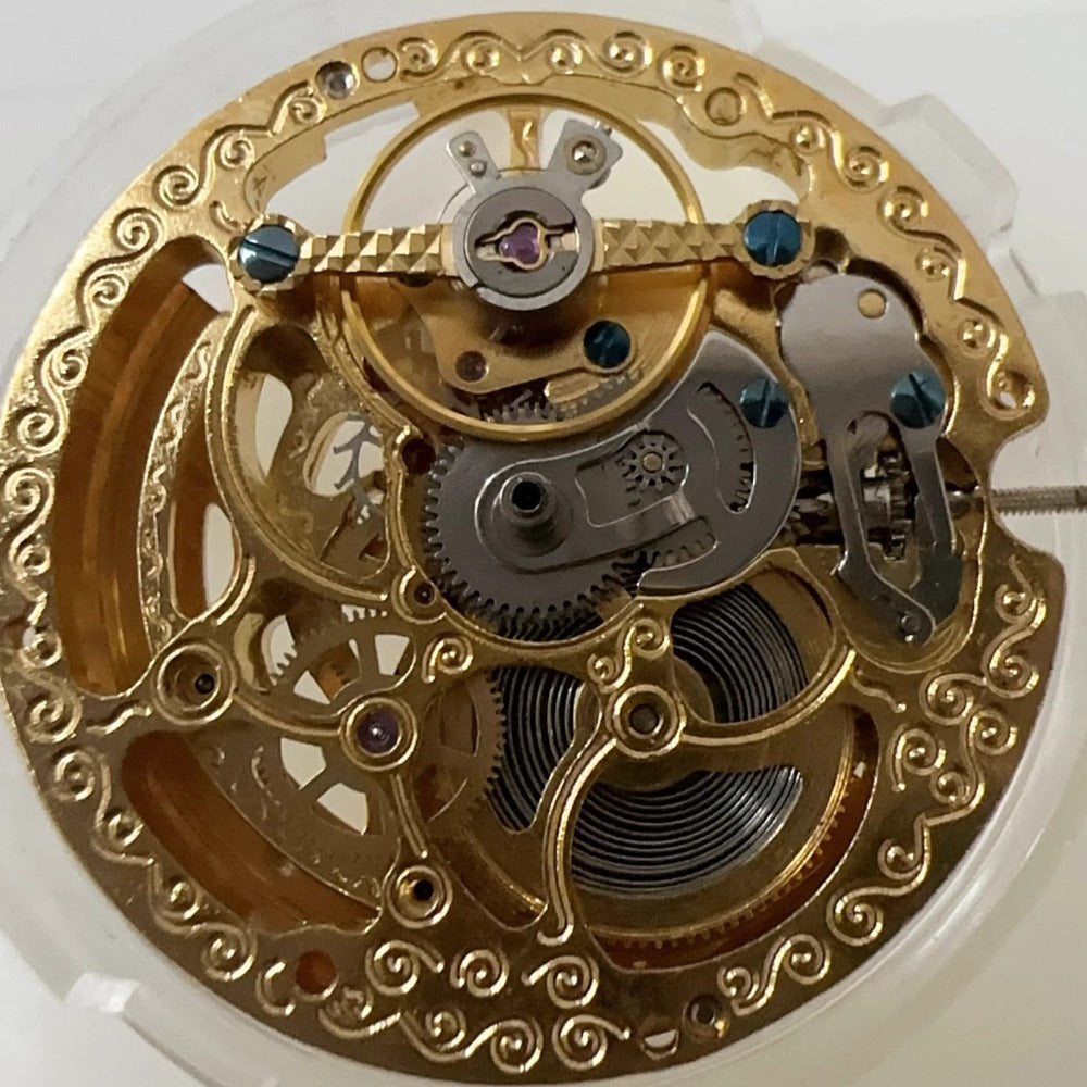 Shanghai brand hollow carved golden watch with automatic mechanical movement and 3 hands, elegant design for daily wear