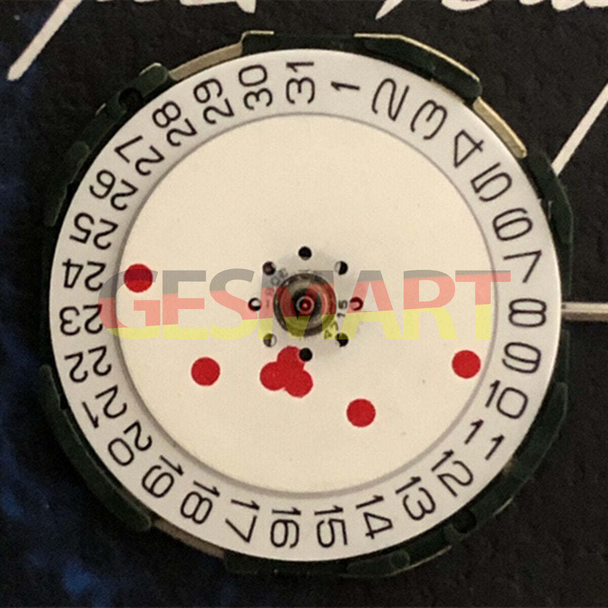 Miyota 2105 quartz movement watch with white dial and red point markers, ideal for precise timekeeping.