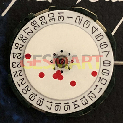 Miyota 2105 quartz movement watch with white dial and red point markers, ideal for precise timekeeping.