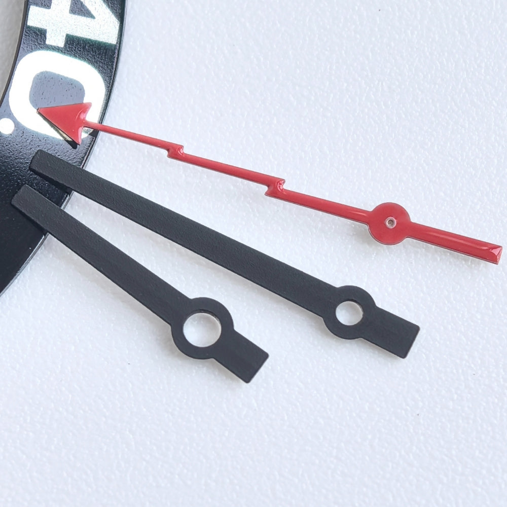 Red Lightning second watch hands for 3230 3235 mechanical movement, sleek black painted design.