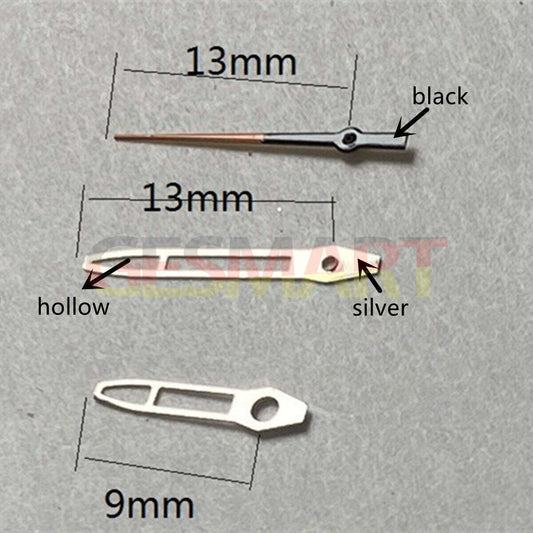 13 mm Uhrzeiger mit silbernem Rand und hohlem Pfeil für Miyota 2315 2035 2036 2115 2305