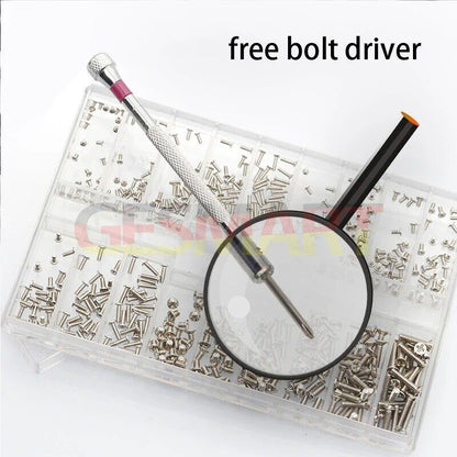 Jewelry fixing screws assortment for watch repair, ideal for precision maintenance.