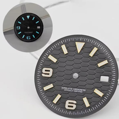 31mm black modified Golden Nail dial for NH35 NH36, sleek design without logo, ideal for diving watches.