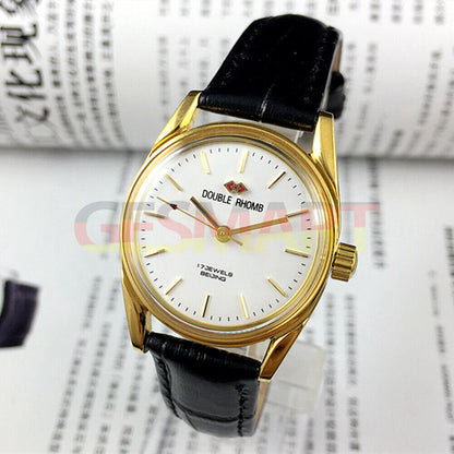 Beijing Double Rhomb mechanical watch with gold nail markers and polished case, classic style by Beijing brand