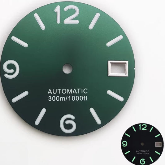 28.5mm White Font Green Watch Dial Fit for NH35 NH36 Green Lume 300m