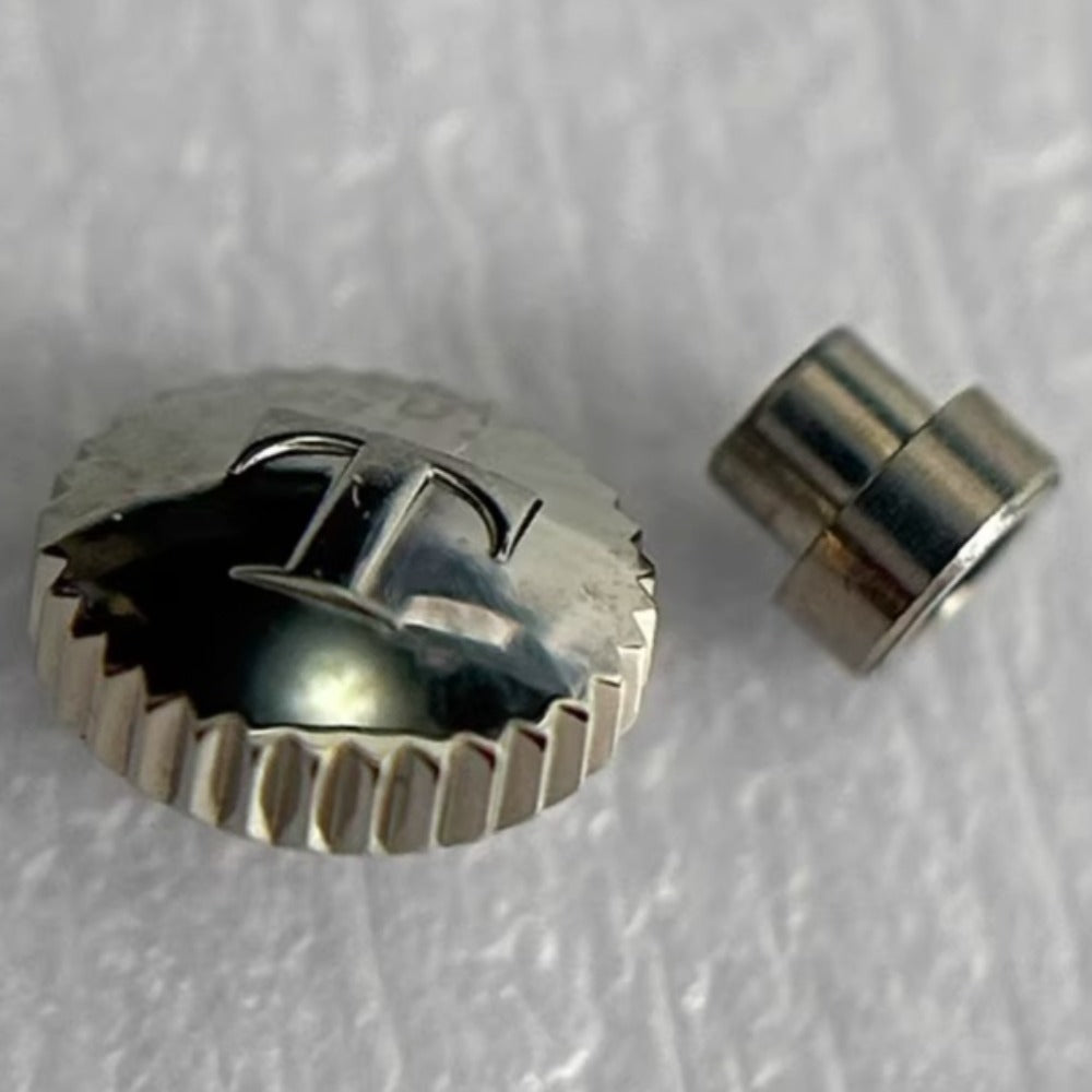 Polished steel silver watch crown, compatible with Tissot T019 T109 models, ideal for watch repair parts.