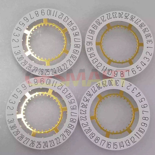Genuine Swiss white date disk wheel for Ronda 715 watch movement, date displayed at 6 o'clock position.