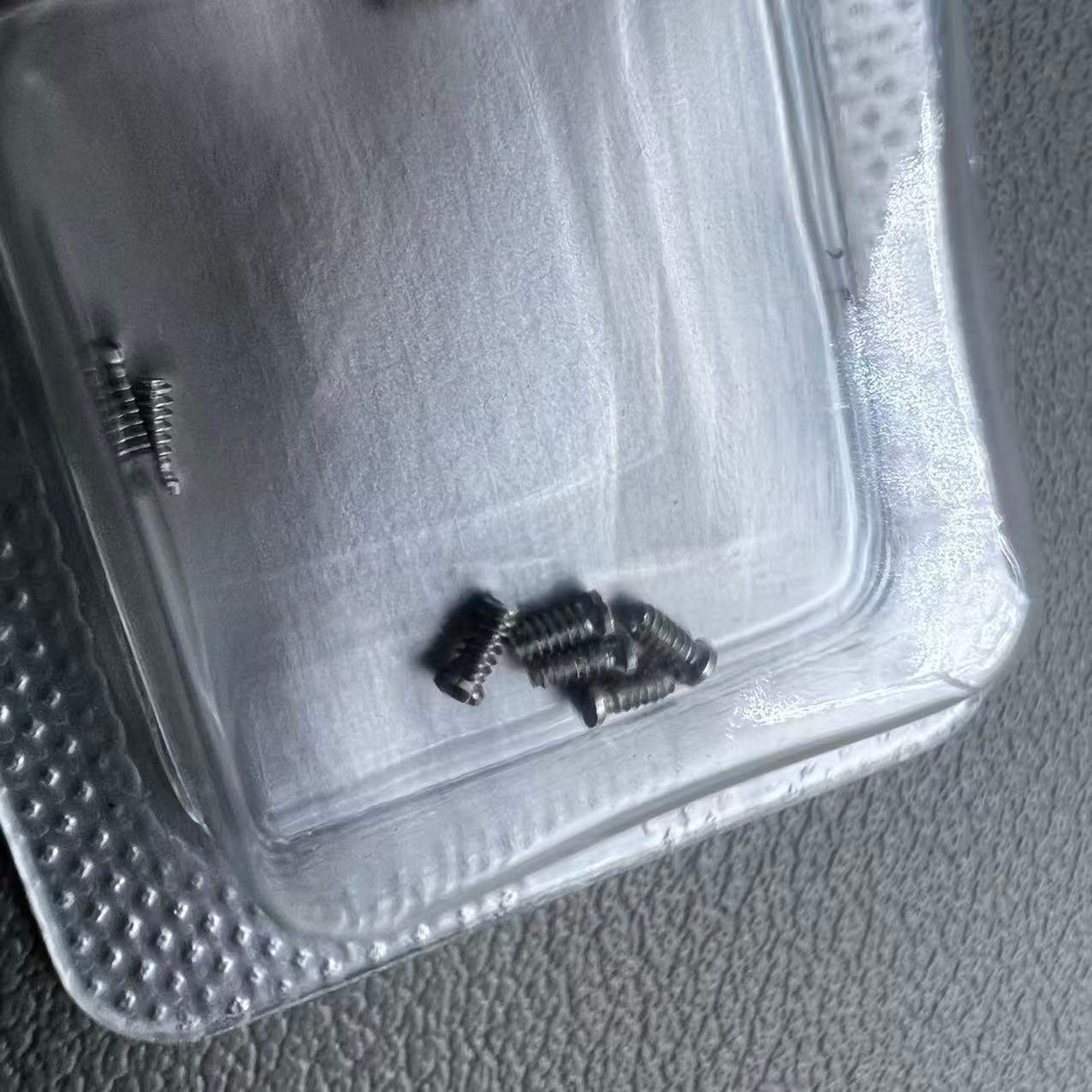Silver 2.5x1mm slotted watch back cover screws for Cartier women's watches, durable replacement parts.