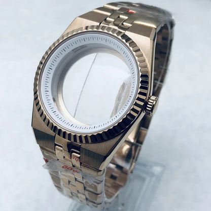 Gold 40mm Land-Dwellwe 904L Watch Case+Strap Sapphire Glass For NH34 NH35 NH36