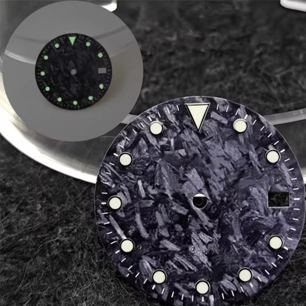 28.5mm BGW9-C3 Green Lume Black Grey Natural Carbon Fiber Watch Dial Fit for NH35