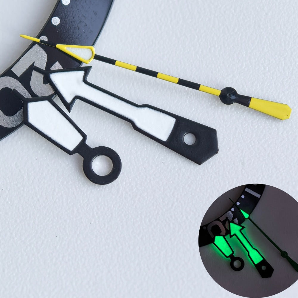 Black trim white painted yellow second hand with green lume for NH35/36 watch movement