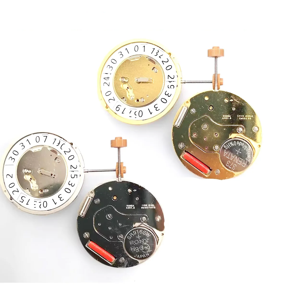Replacement quartz calendar watch movement with date at 12 o'clock for Ronda 6004.B repair parts.