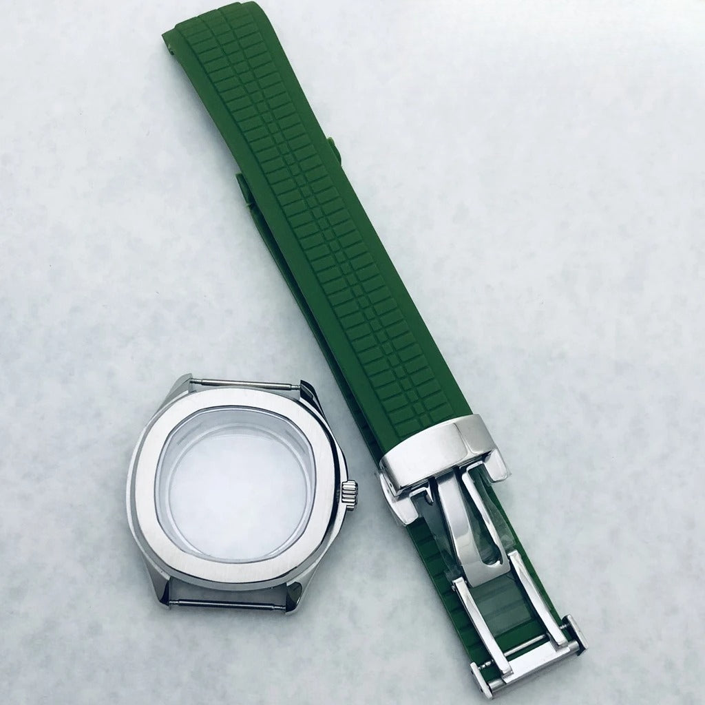 42mm Silver Watch Case Sapphire Glass Rubber Strap For NH35/34 NH36/38 NH70 NH72