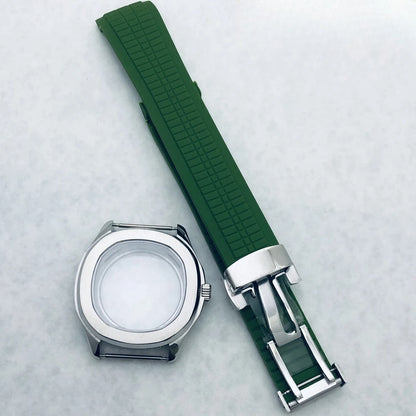42mm Silver Watch Case Sapphire Glass Rubber Strap For NH35/34 NH36/38 NH70 NH72