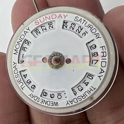 DG2813 automatic mechanical watch movement with day-date feature, silver finish for replacements.