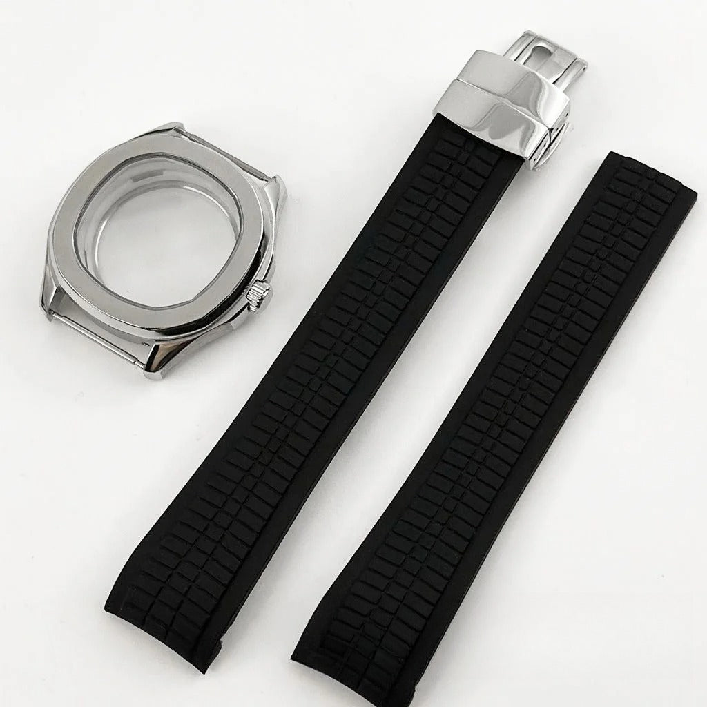 40mm Nautilus Rubber Strap Sapphire Glass Watch Case for NH34/35 NH36 NH38 4R35