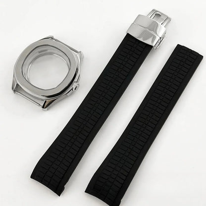 40mm Nautilus Rubber Strap Sapphire Glass Watch Case for NH34/35 NH36 NH38 4R35