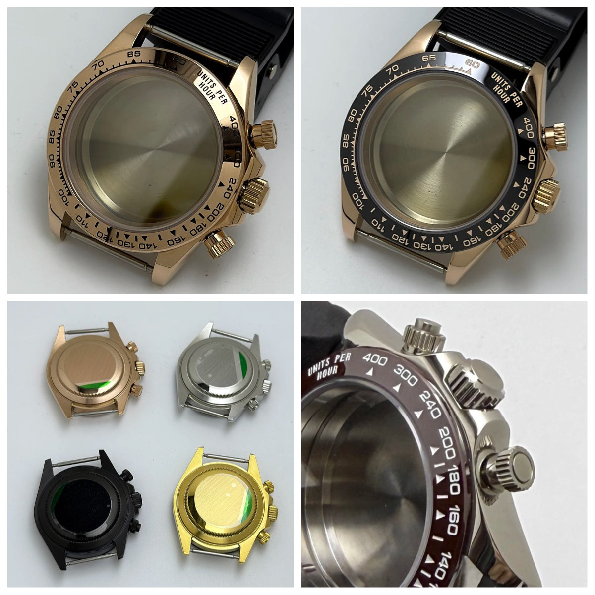 316L Steel 39mm Rose Gold Watch Case Sapphire Glass Ceramic/Steel Bezel Fit VK63