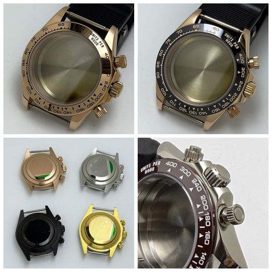 316L Steel 39mm Rose Gold Watch Case Sapphire Glass Ceramic/Steel Bezel Fit VK63
