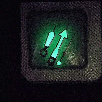 Pointer watch hands in green and blue with Super Luminous finish, compatible with NH 35 NH36 movements by Pointer.