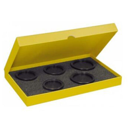 Set of 5 Bergeon 6527-5CP-XL POM hollow stakes for precise watch part installation and repairs.