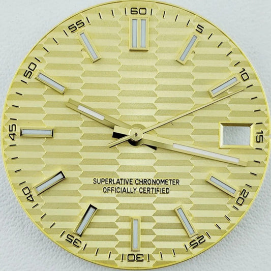 Green Lume Waved Yellow Watch Dial with Golden Trim Suitable for NH35