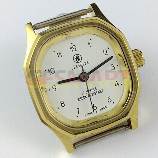 Montre mécanique manuelle SHANGHAI JINJI pour femme, boîtier doré à 17 chiffres, clous