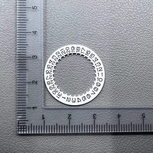 Black font white date disk wheel for NH35 NH36 watch movement, date display at 3 o'clock position.