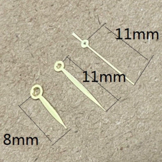 Golden Painted 11x11x8mm watch hands for Miyota 2035 quartz movement, ideal for precise timekeeping.