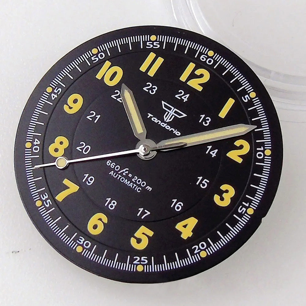 Pilot 29mm Nologo black and silver dial face for NH35 NH36 vintage diver watch mod parts