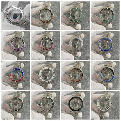 40mm Watch Case Set Sapphire Glass Steel Strap+Ceramics Bezel for NH35/ NH36