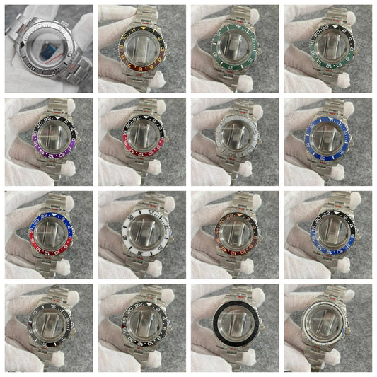 40mm Watch Case Set Sapphire Glass Steel Strap+Ceramics Bezel for NH35/ NH36