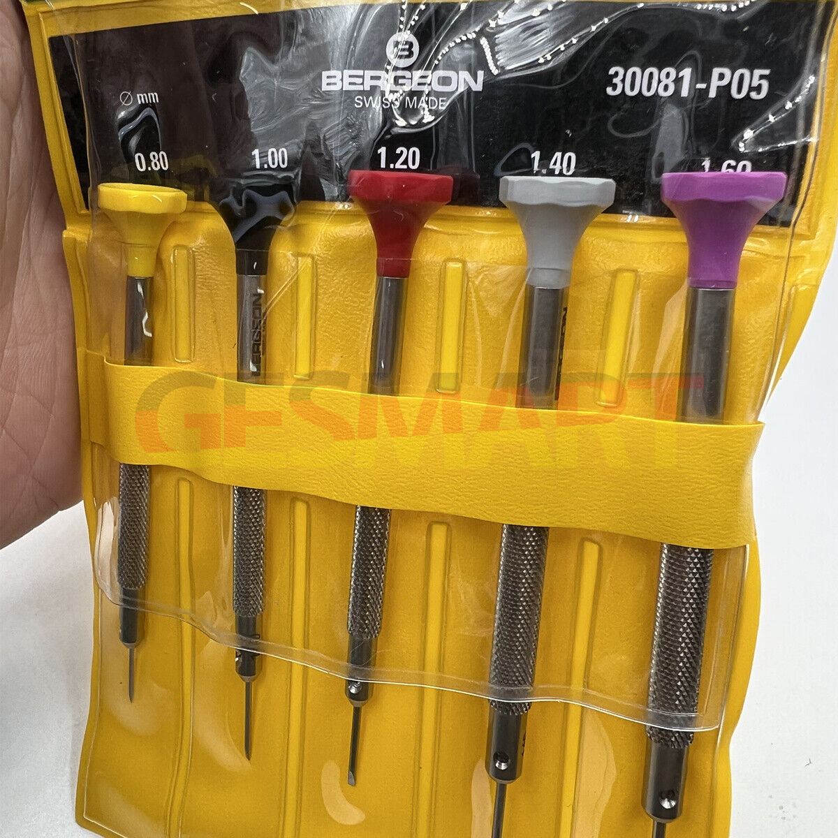Bergeon 30081-P05 set of 5 ergonomic screwdrivers for precise watch accessory repairs and adjustments.