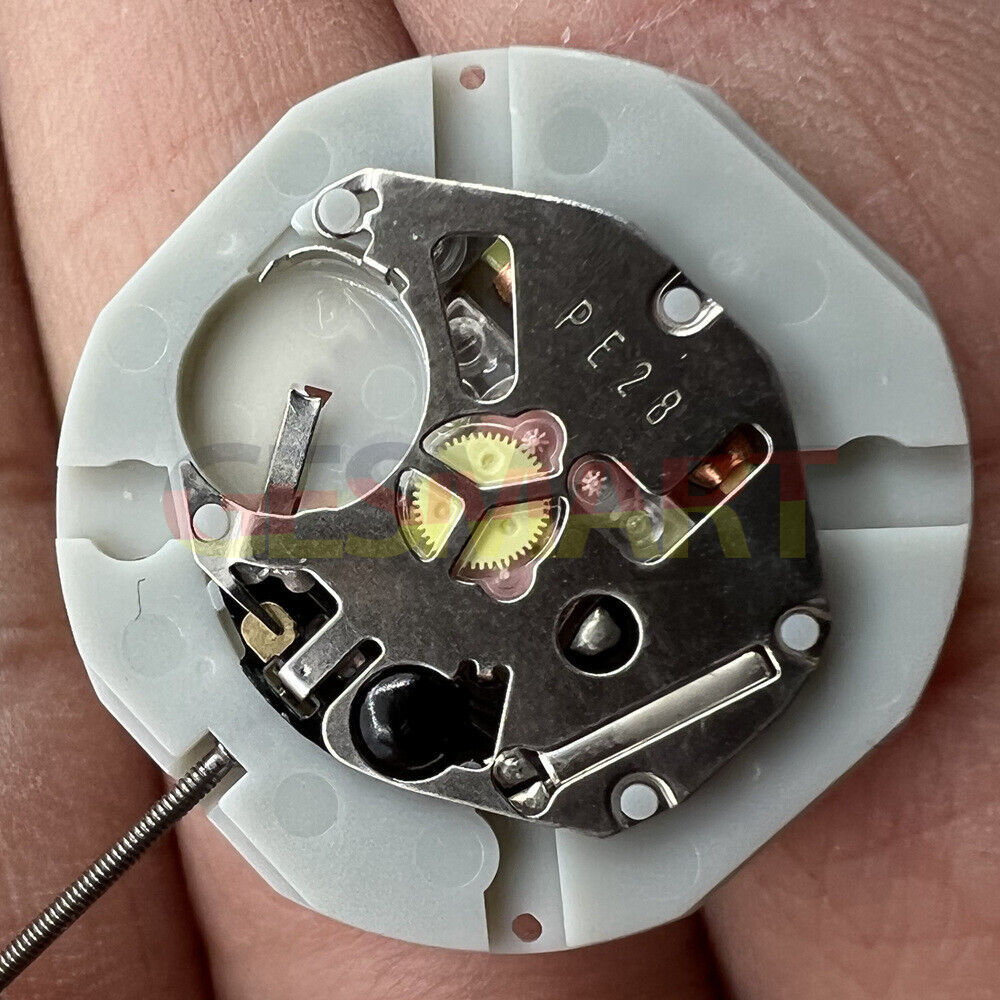 Sunon PE28 quartz watch movement with 3 hands and date at 6, replacement part for accessories