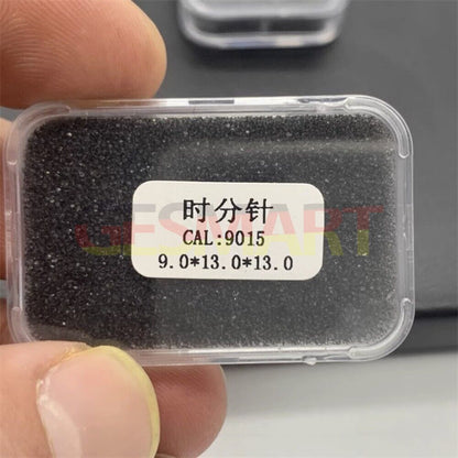 Men?s three-piece watch hand set for Miyota 9015, includes hour, minute, and second hands.