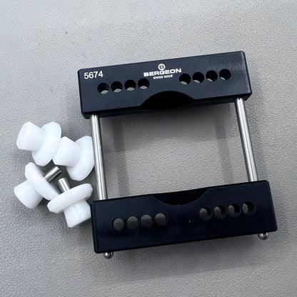 Swiss Bergeon 5674 vise jaws holder for secure watch case clamping, ideal for precise repair tasks.