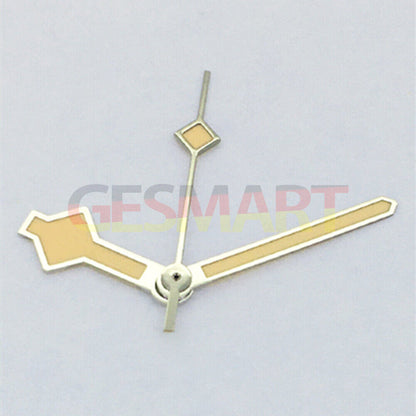Fashion silver-trim yellow lume watch hands for Asian 8215/2813/8205 movement, precise and stylish replacement parts.
