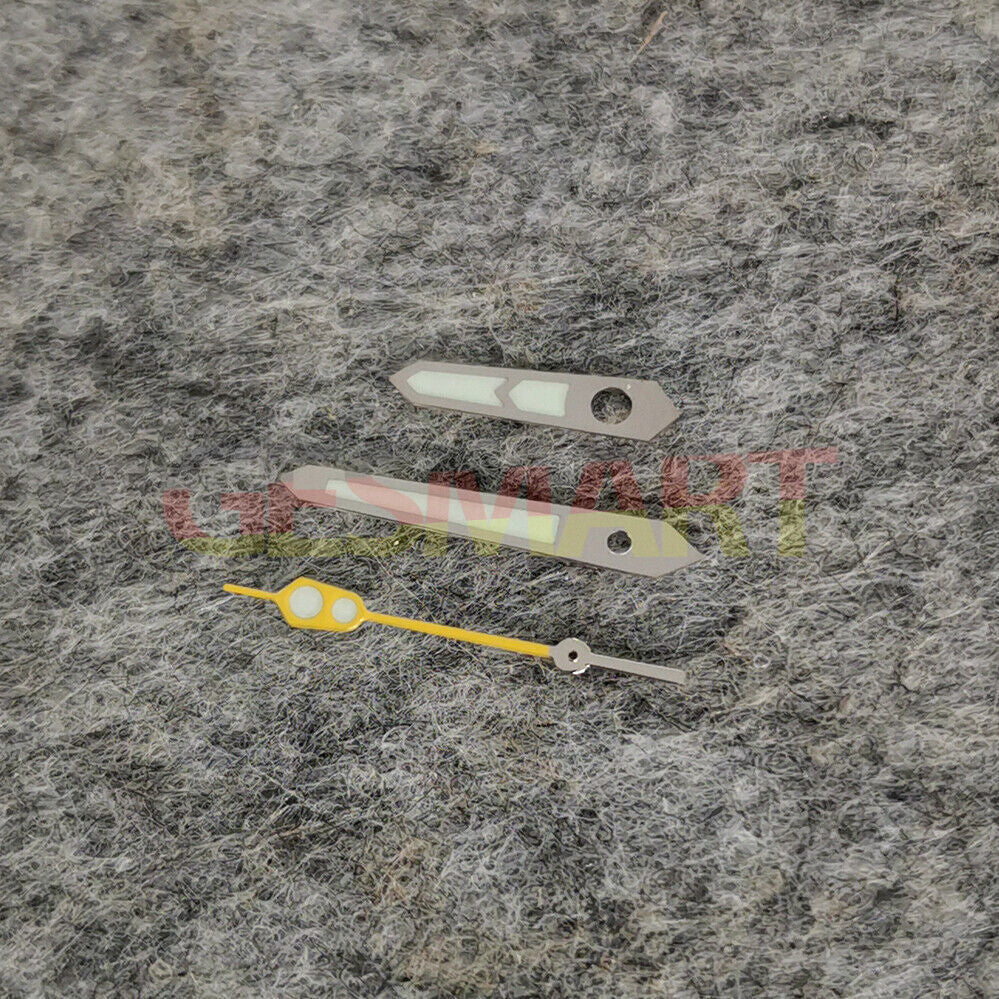 Arrow-shaped green luminous watch hands with silver trim, compatible with NH35/NH36/4R/7S movements from.