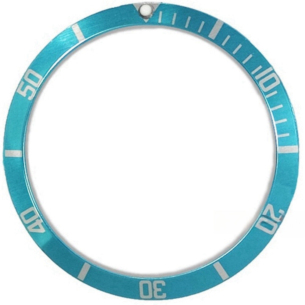 Vintage 36.5/30.8mm sea blue aluminum watch bezel with white font, perfect for slope-style watches.