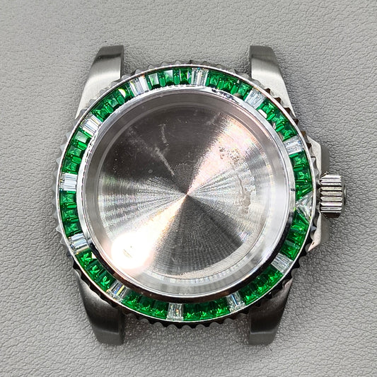 40mm Watch Case for NH35 NH36 Crystal Green Bezel Solid Bottom Sapphire Glass