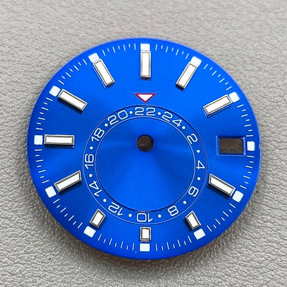 28.5mm Dark Blue Watch Dial For NH35 Movement Green Lume No Logo 24-Hour