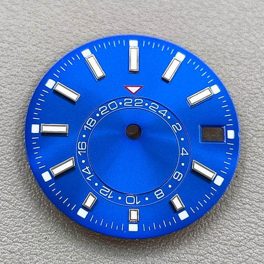 28.5mm Dark Blue Watch Dial For NH35 Movement Green Lume No Logo 24-Hour
