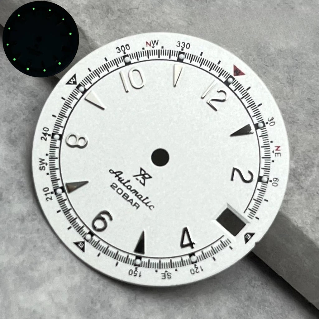 28.5Mm White Modified Watch Dial For NH35 NH36 Movement Silver Nail