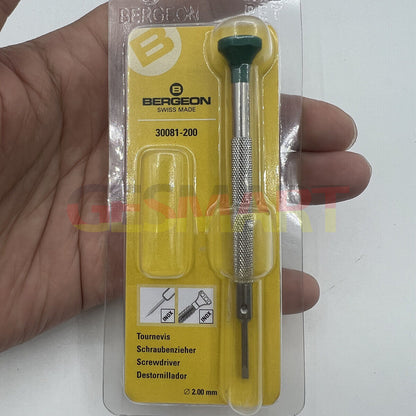 Bergeon 30081-200 ergonomic �2.00 mm screwdriver for precise watch accessory repairs.