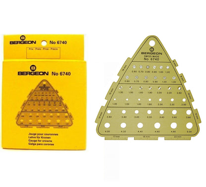 Bergeon 6740 watch crown gauge for precise measurement of thread size and diameter in watch accessories.