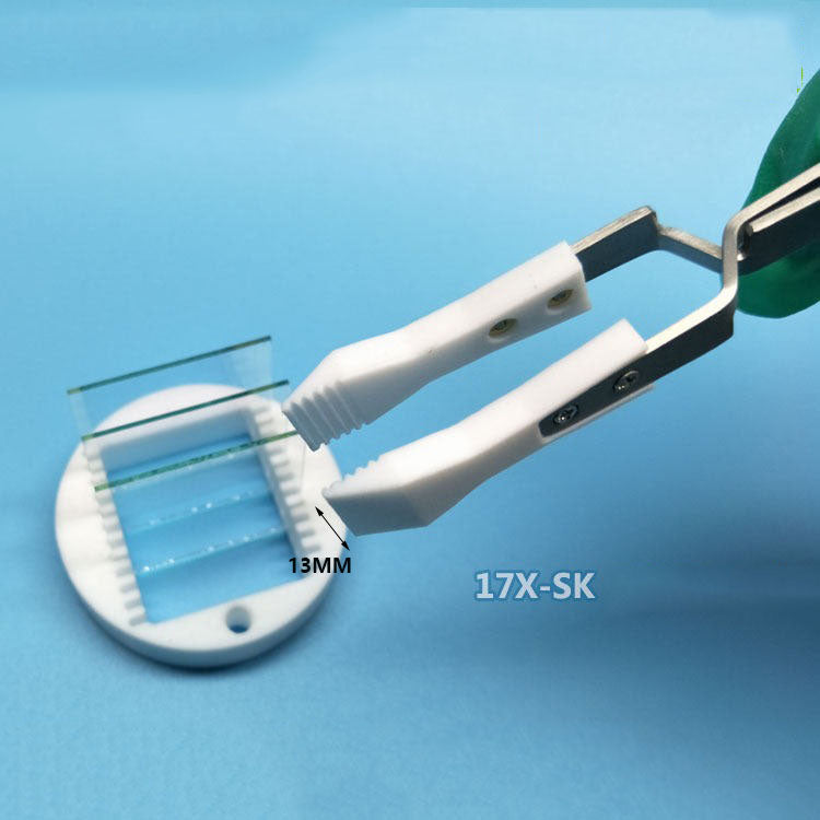 PTFE reverse-locking tweezers for watch repair, lab use; chemical resistant, heat tolerant.