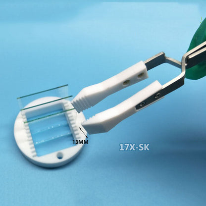 PTFE reverse-locking tweezers for watch repair, lab use; chemical resistant, heat tolerant.